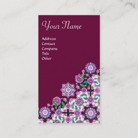 TOPKAPI, FLORAL PINK GREEN ORIENTAL FLOWERS Paars Visitekaartje (Voorkant)