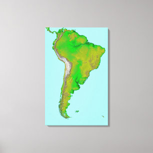 Topografisch uitzicht van Zuid-Amerika Canvas Afdruk