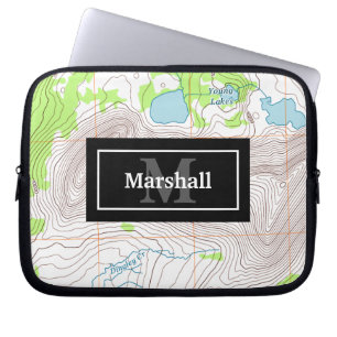 Topografische kaart met Jouw naam en Monogram Laptop Sleeve