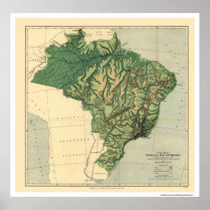 Topografische kaart van Brazilië door Wells 1886 Poster