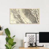 Topografische kaart van Centraal Californië Poster (Thuiskantoor)