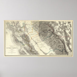 Topografische kaart van Centraal Californië Poster