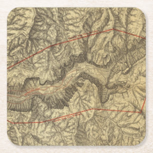 Topografische kaart van de Yosemite-vallei 2 Vierkante Kartonnen Onderzetter