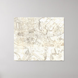 Topografische kaart van het oude Rome, Italië Canvas Afdruk