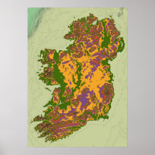 topografische kaart van Ierland Poster