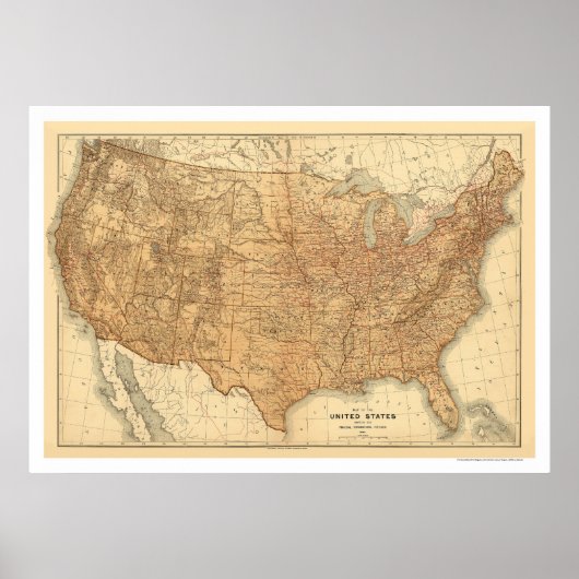 Topografische USA Map - 1883 Poster (Voorkant)