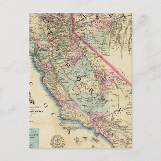 Topographic Railroad and County Map, Californië Briefkaart (Voorkant)