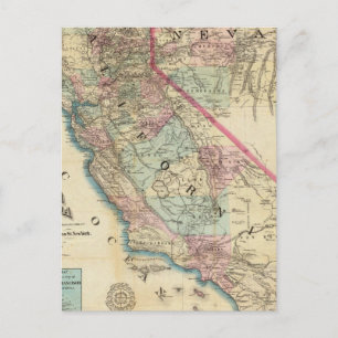 Topographic Railroad and County Map, Californië Briefkaart