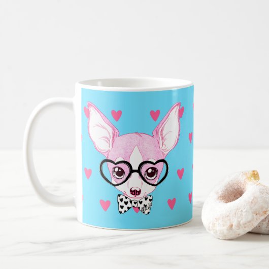 Topontwerper: Schattige Nerdy Puppy Blue Mok (Met donut)