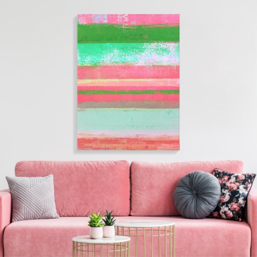 'Toppled' roze en groene Abstracte kunst Canvas Afdruk (Insitu (Woonkamer))