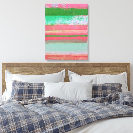 'Toppled' roze en groene Abstracte kunst Canvas Afdruk (Insitu (Slaapkamer))