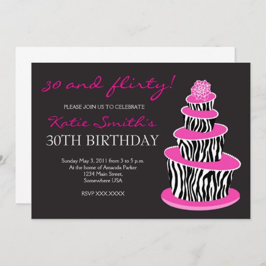 Topsy Turvy Zebra Cake Birthday-uitnodiging Kaart (Voorkant / Achterkant)