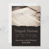 Torah Scroll Élégante Invitation Bat mitzvah hébra (Devant)