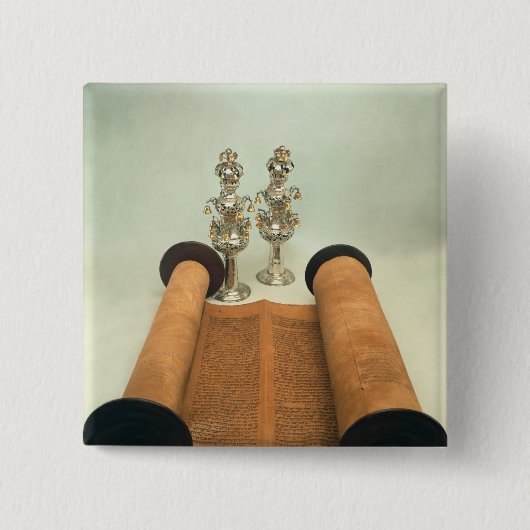 Torah scroll met Silver Crown finals Vierkante Button 5,1 Cm (Voorkant)