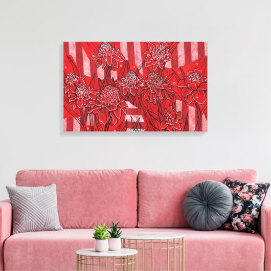 Torch Ginger Lily, Tropische Floral Kunst Canvas Afdruk (Insitu (Woonkamer))