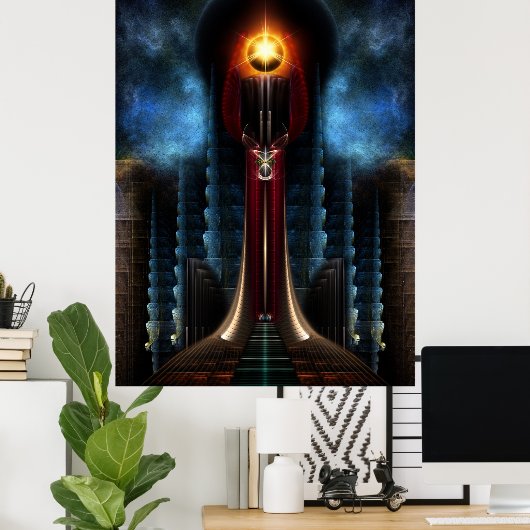 Torch Stone Tower Fractal Art Wall Poster (Thuiskantoor)