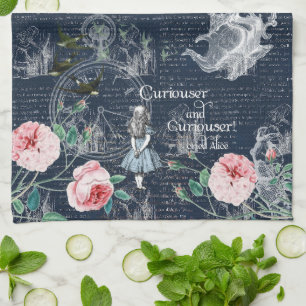 Torchon à thé Alice Curioser Wonderland Bleu Rose
