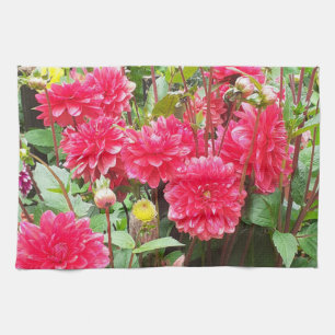 Torchon à thé aux dahlias rose profond