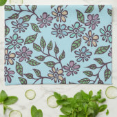 Torchon à thé bleu clair floral avec pastel multic (Plié)