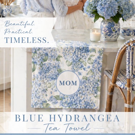 Torchon à thé Hydrangea bleu Cadeau pour Maman