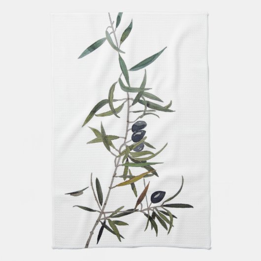 Torchon avec aquarelle de branche d'olivier (Vertical)
