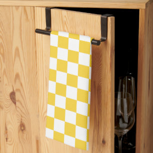 Torchon de cuisine à carreaux jaunes et blancs