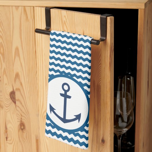 Torchon de cuisine à l'ancre de navigation bleue (Pliage en tiers)
