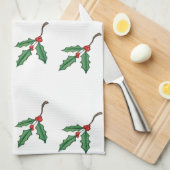 Torchon de cuisine au houx de Noël  (Quart Plié)