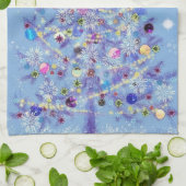 Torchon de cuisine avec arbre de Noël décoré (Plié)