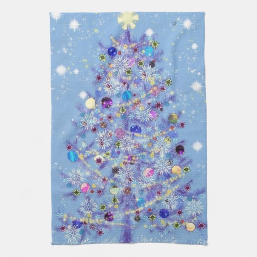 Torchon de cuisine avec arbre de Noël décoré (Vertical)