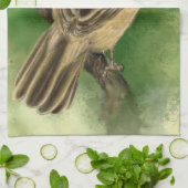 Torchon de cuisine avec moineau (Plié)
