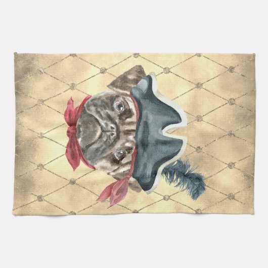 Torchon de cuisine Blackface le Pug Pirate (Horizontal)
