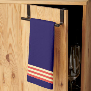 Torchon de cuisine bleu foncé avec garniture rayée