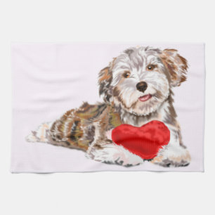 Torchon de cuisine Cadeau de chien mignon avec cœu