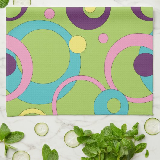 Torchon de cuisine Cercles Verts Funky (Plié)