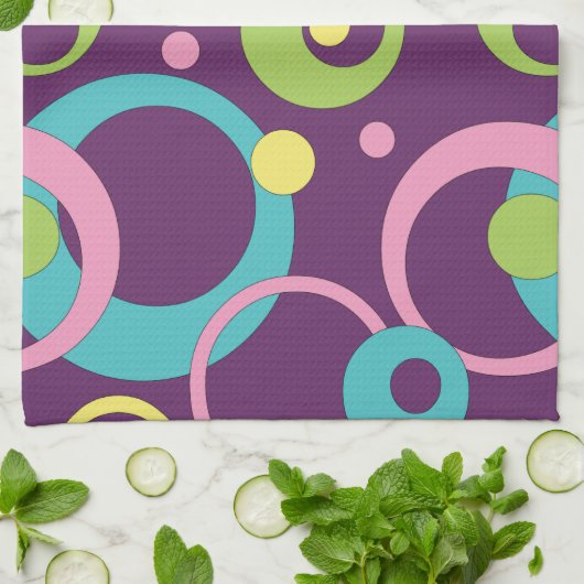Torchon de cuisine Cercles Violets Funky (Plié)