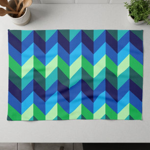 Torchon de cuisine chevrons ombrés bleu vert
