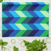 Torchon de cuisine chevrons ombrés bleu vert (Plié)