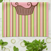Torchon de cuisine Cupcake rayé rose (Plié)