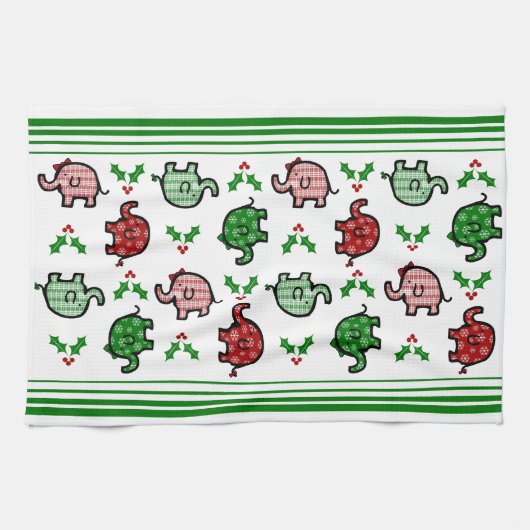Torchon de cuisine éléphant de Noël (Horizontal)