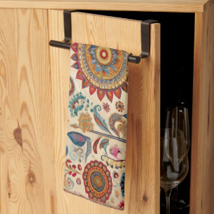 Torchon de cuisine en art folklorique Flower Child