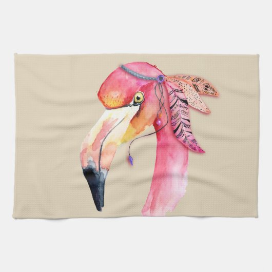 Torchon de cuisine flamant rose Boho Fiona (Horizontal)