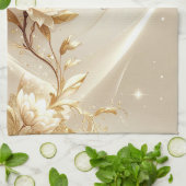 Torchon de cuisine Fleurs blanches et dorées (Plié)