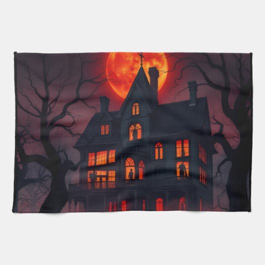 Torchon de cuisine Halloween de la Maison hantée (Horizontal)