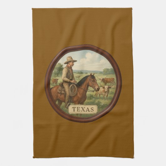 Torchon de cuisine marron Texas Cowboy (Vertical)
