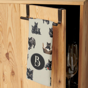 Torchon de cuisine motif chats noirs