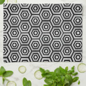 Torchon de cuisine noir blanc hexagone géométrique (Plié)
