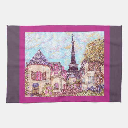 Torchon de cuisine pointillisme tour Eiffel Paris (Horizontal)