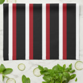 Torchon de cuisine rayé noir rouge blanc (Plié)
