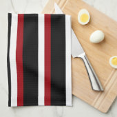 Torchon de cuisine rayé noir rouge blanc (Quart Plié)
